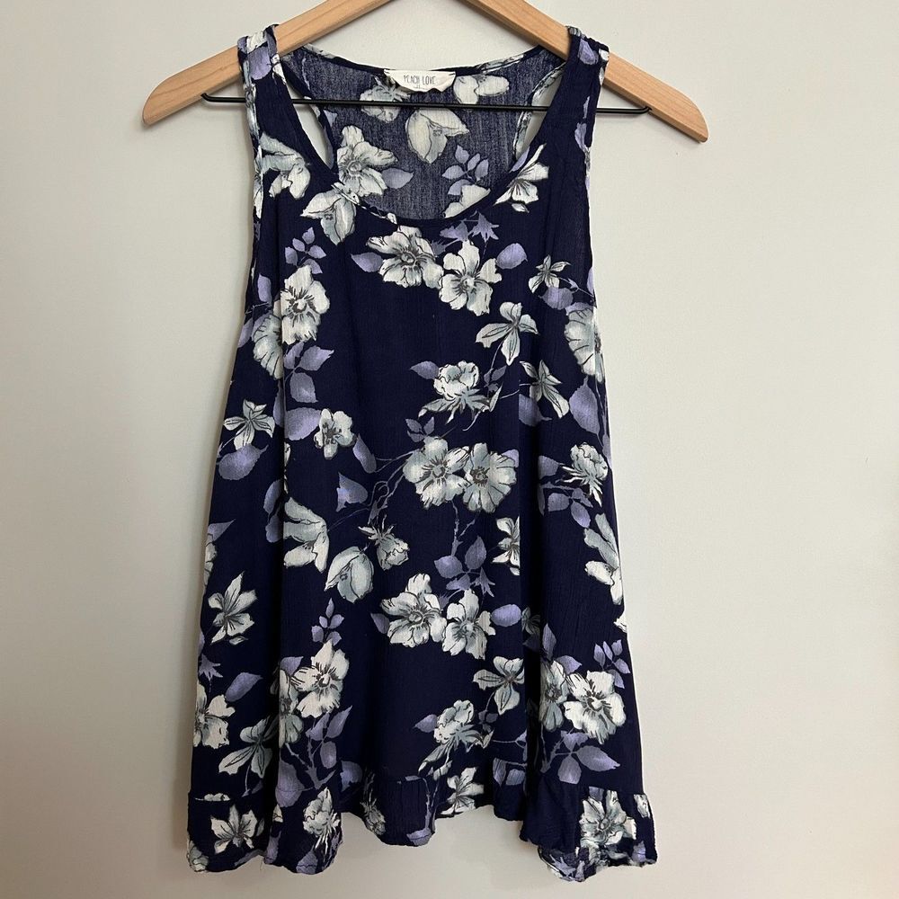 Peach Love Floral Ruffle Hem Tank